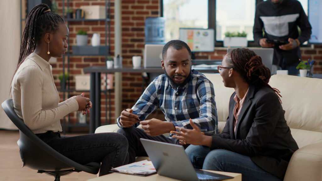Team Business People Collaborating Plan Financial Strategy Doing Teamwork Create Sales Report Laptop Office Employees Working Project Strategy Analyze Career Growth 1024x576